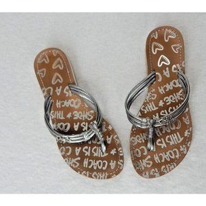 COACH MOLLY SOFT PATENT Silver FLIP FLOPS  SIZE 7M